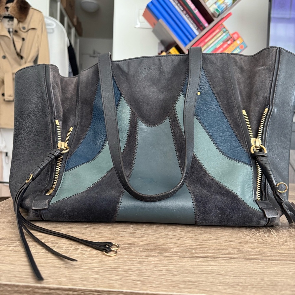 Chic Black and Blue Designer Tote Bag - Picture 11 of 14